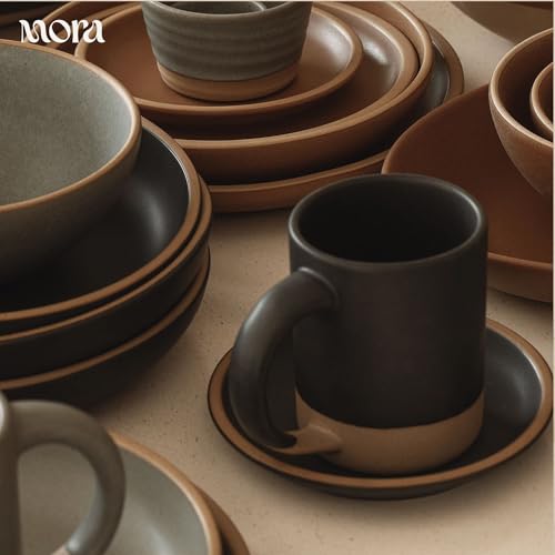 MORA Liquorice 16oz Medium Mugs Set of 4 – Microwave & Dishwasher Safe Ceramic Coffee Cups