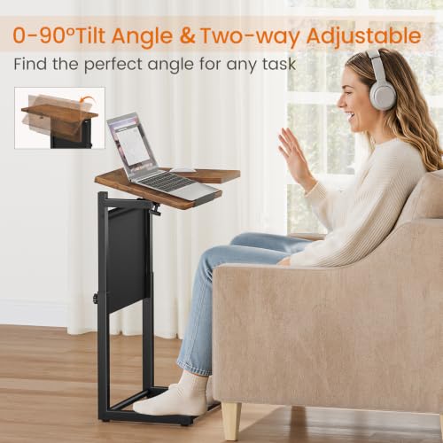 Adjustable C-Shaped TV Tray Table with Storage Pocket for Small Spaces