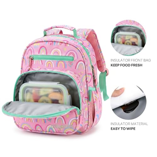 Mibasies Girls School Backpack Lightweight 12L Rainbow Pink Bookbag