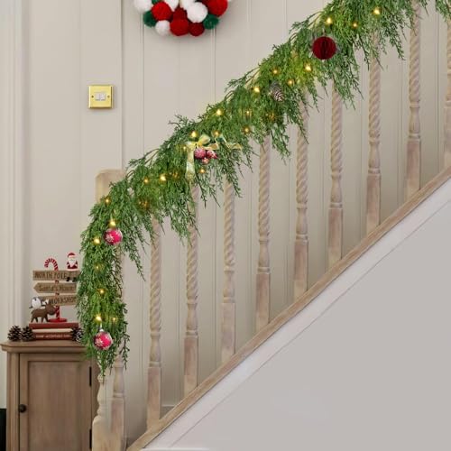 Cypress 9FT Artificial Christmas Garland with Lights - Indoor Outdoor Decor