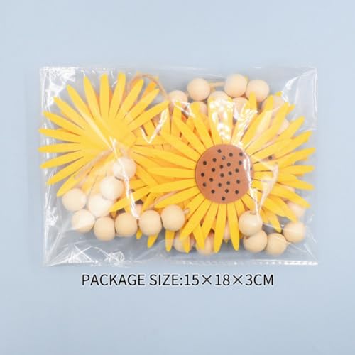 Farmhouse Wood Bead Garland with Felt Sunflowers and Tassels - 55 Inch