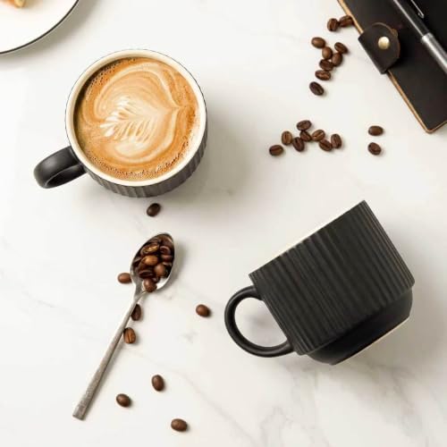 HASENSE Matte Black 15oz Ceramic Coffee Mug Set of 4 with Metal Stand
