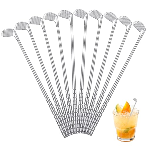 Teenyyou 10 Pcs Golf Club Style Cocktail Stirrers - 5.83 Inch Golf Picks, Silver Finish, Perfect for Parties (Variation: Club Style)