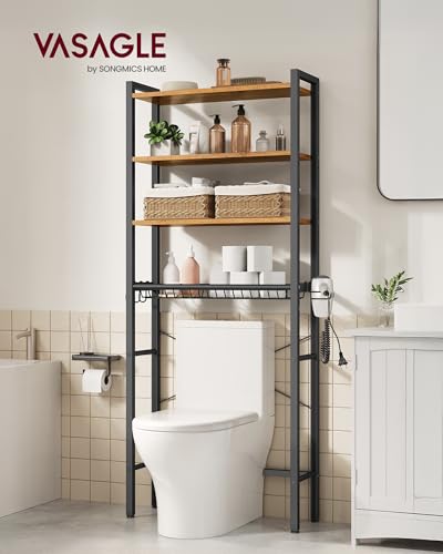 Over-the-Toilet Bathroom Storage Rack with Adjustable Shelves and Basket