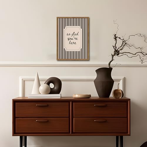 So Glad You're Here Wall Art - 12x16 Black and White Welcome Quote Canvas Print with Wood Frame