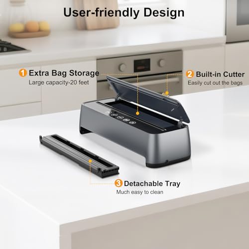Newise 85KPa Vacuum Sealer for Food - Silver, 5 Modes, Built-in Cutter
