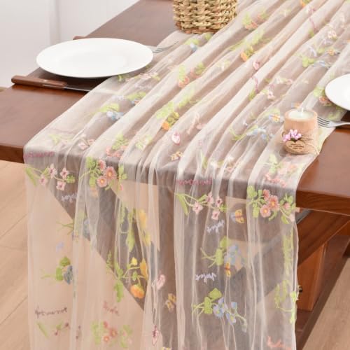 Champagne Butterfly Table Runner 4pc set – Tulle Floral Decor for Tea Party