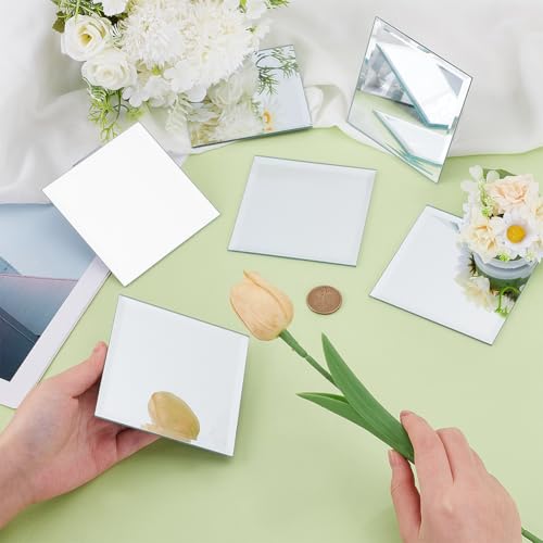 6 Pack Square Glass Mirror Tiles 4x4 Inch for Wall Decor and Centerpieces