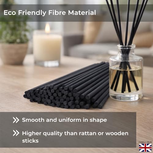 120pcs Black Fibre Reed Diffuser Sticks - 20cm Premium Thick Replacement Reeds