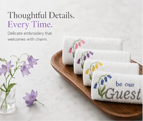 Embroidered Cotton Washcloths - 13x13 Inch Guest Towels, Set of 4