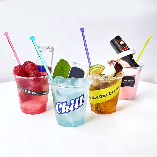 Multicolor 100 Pcs Plastic Cocktail & Cake Pop Stirrers - Safe, Disposable, 7.24 Inch