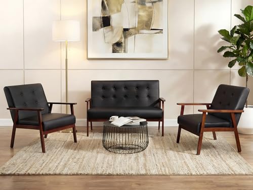 3-Piece Mid-Century Modern Living Room Furniture Set, Loveseat and 2 Chairs