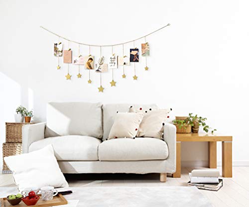 Boho Hanging Photo Display with Gold Star Garland and 25 Wood Clips