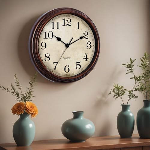 9-Inch Vintage Bronze Wall Clock – Silent Non-Ticking Battery Operated