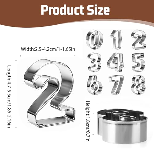9 Pack 2-Inch Number Cookie Cutters Stainless Steel Baking Set
