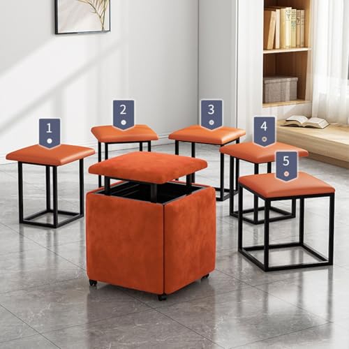 5-in-1 Nesting Cube Ottoman Stool with Swivel Casters, Faux Leather Seating