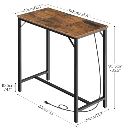 Narrow Bar Table with Charging Station, Rustic Pub Table with USB Ports