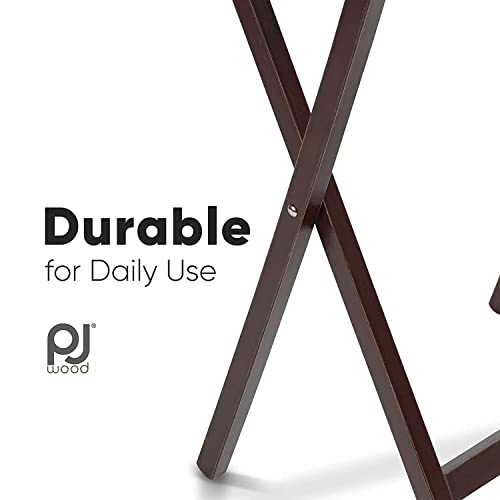 Folding TV Tray Table Set of 2, Solid Wood Portable Snack Tables, Espresso