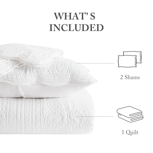 Madison Park Cottage Damask 3-Piece Full/Queen Coverlet Quilt Set, White