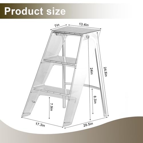 3-Step Acrylic Folding Step Stool, 350lb Capacity Non-Slip Ladder