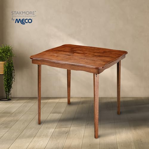 Stakmore Cherry Folding Square Table with Scalloped Edge - Durable Solid Wood