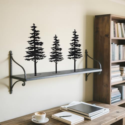 Farmhouse Metal Pine Tree Decor - Rustic 3-Piece Black Centerpiece (Variation: Detailed Pine)