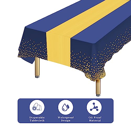 Ammbeetty 10 Packs Blue & Gold Disposable Tablecloths and Satin Table Runners