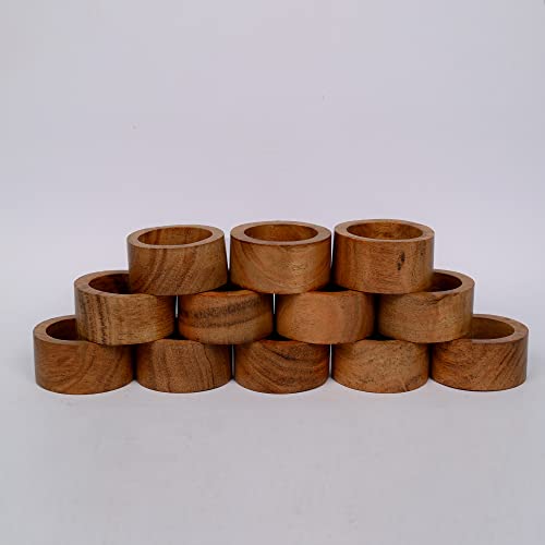 Handmade Acacia Wood Napkin Rings, Set of 12 for Dining Table Decor