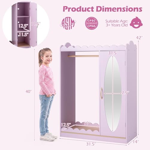 Kids Dress Up Storage Closet with Full Length Mirror and Hanging Rack