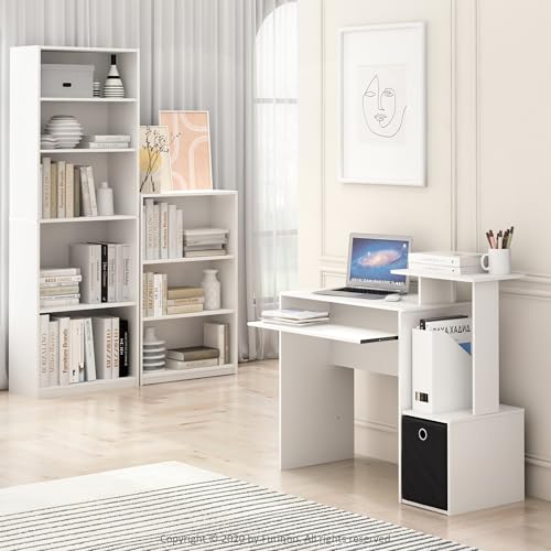 5-Tier Tall Bookshelf with Adjustable Shelves, White Storage Bookcase