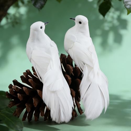 2PCS 5.5-Inch Artificial White Dove Bird Ornaments with Clips for Decor