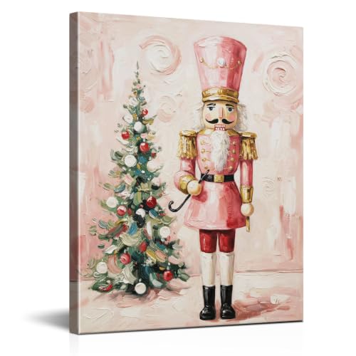 BIQRP Pink Nutcracker Christmas Tree Canvas Wall Art - Nutcracker3
