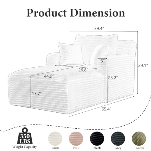 Oversized Corduroy Chaise Lounge Chair, 65-inch Deep Seat Indoor Sofa