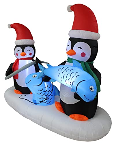 6ft Christmas Inflatable Penguins Fishing on Polar Bear & Lighted Penguin Yard Decor