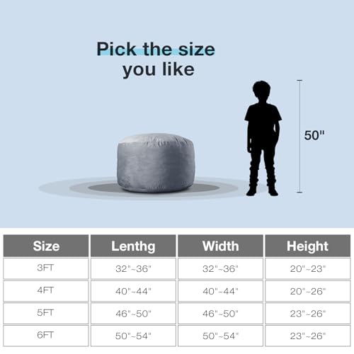 3ft Memory Foam Bean Bag Chair for Adults - Soft Velvet Lounge Sofa, Dark Grey