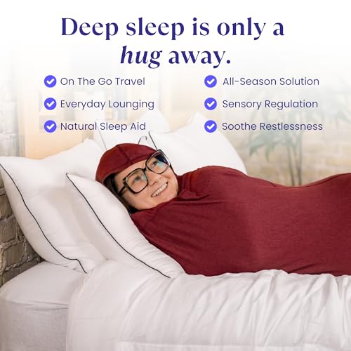 Hooded Sleep Pod Wearable Blanket, Cooling Sensory Swaddle, Grey Medium