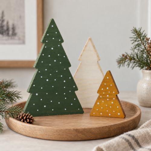 Set of 3 Rustic Wooden Christmas Trees - Tabletop Holiday Decor