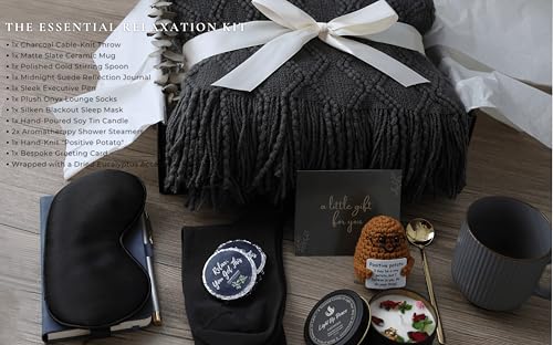 Thoughtful Care Package for Men & Women - Knitted Blanket, Mug, and Positive Potato