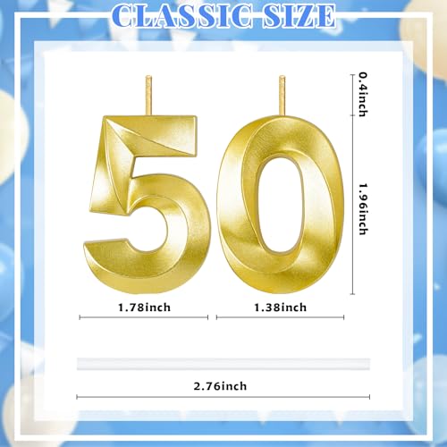 Gold Number 50 Birthday Candle with Holder | Milestone Cake Topper