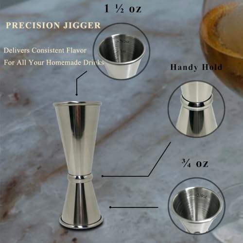 Stainless Steel Cocktail Muddler & Bar Spoon Set with Measuring Jigger