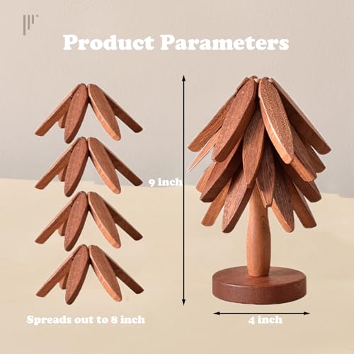 Fuijeuj Wooden Tree Trivet Set - Christmas Tree Design, 4-Piece Kitchen Hot Dish Coasters, Gift for Women
