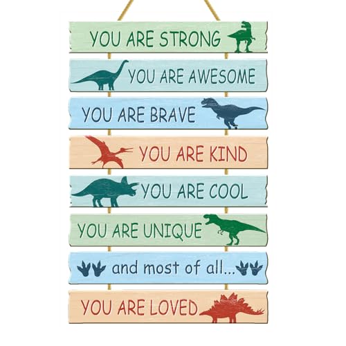Dinosaur Wall Art for Boys Bedroom, 8-Piece MDF Hanging Nursery Decor