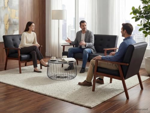 3-Piece Mid-Century Modern Living Room Furniture Set, Loveseat and 2 Chairs
