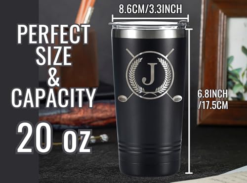 Onebttl Initial-J 20oz Golf Gifts Travel Mug for Men - Spill-Proof Lid, Stainless Steel