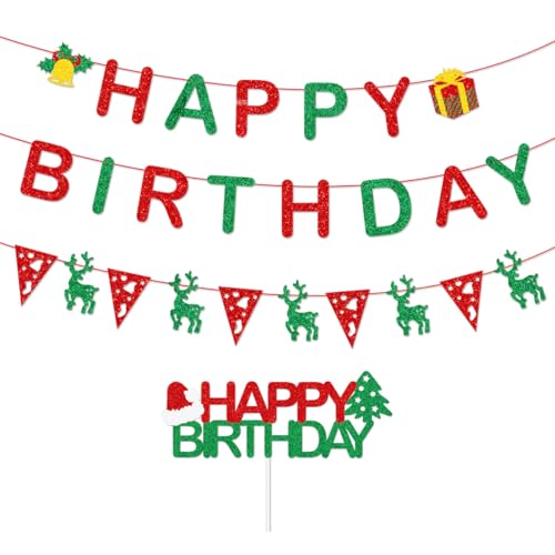 Happy Birthday Christmas Banner - Pre-Strung Holiday Party Decoration