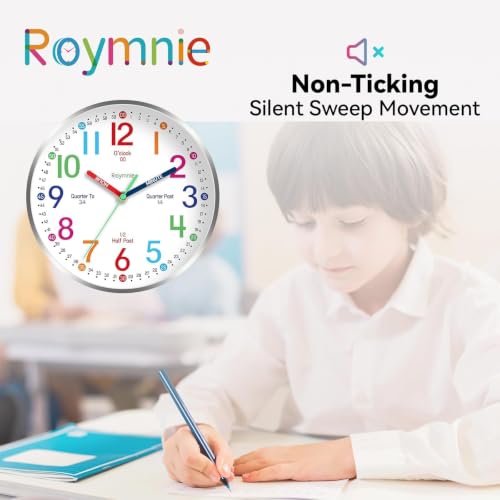 Kids Learning Wall Clock - 8 Inch Silent Non-Ticking Analog Teaching Clock