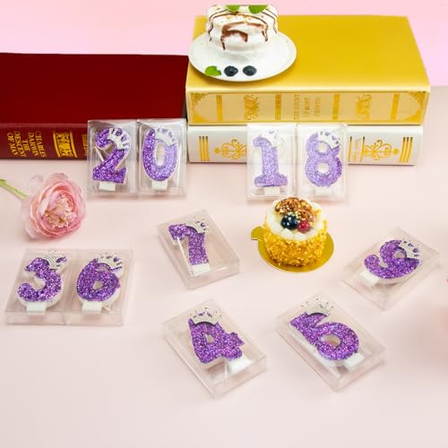 Purple Crown Birthday Number Candle - Glitter Sequins Cake Topper #7