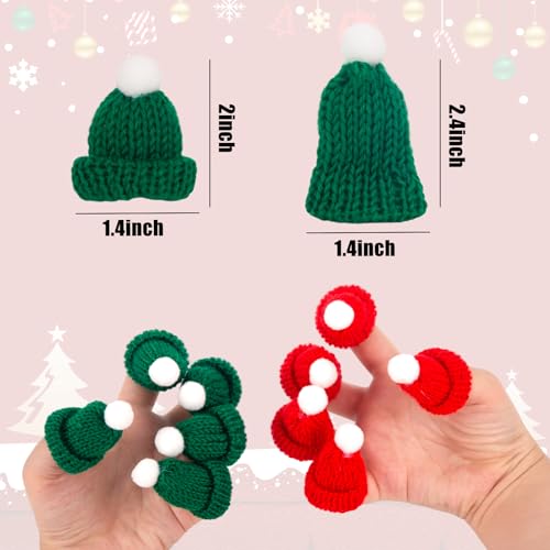 Mini Knit Santa Hats for Crafts - 30 Pieces, Red & Green, 2 Inch