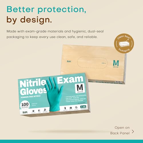 Powder-Free Nitrile Exam Gloves - 100 Pack Food Safe Disposable Gloves, Teal