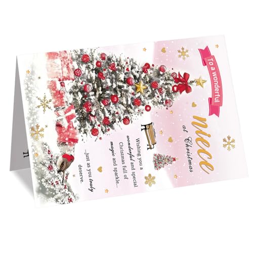 HZ-205 Niece Christmas Card from Aunt & Uncle Festive Holiday Greeting Card